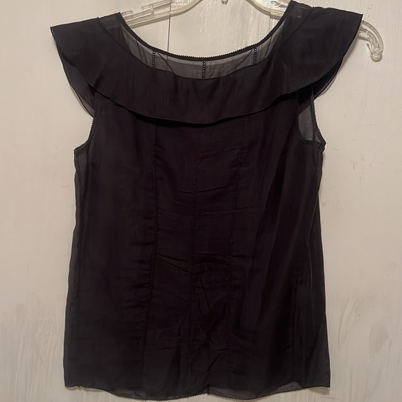 Louis Vuitton Black Sheer Cap sleeved Ruffle Top - Excellent XS/36 - Picture 9 of 15